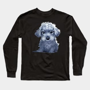 Adorable Cockapoo Puppy Dog. Illustrative style greyscale on black background Long Sleeve T-Shirt